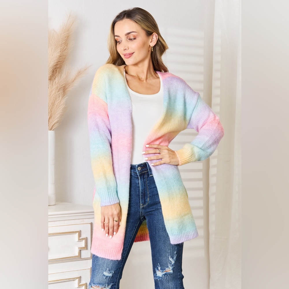 NEW**-Woven Right Multicolored Gradient Longline Cardigan OFFERS WELCOME